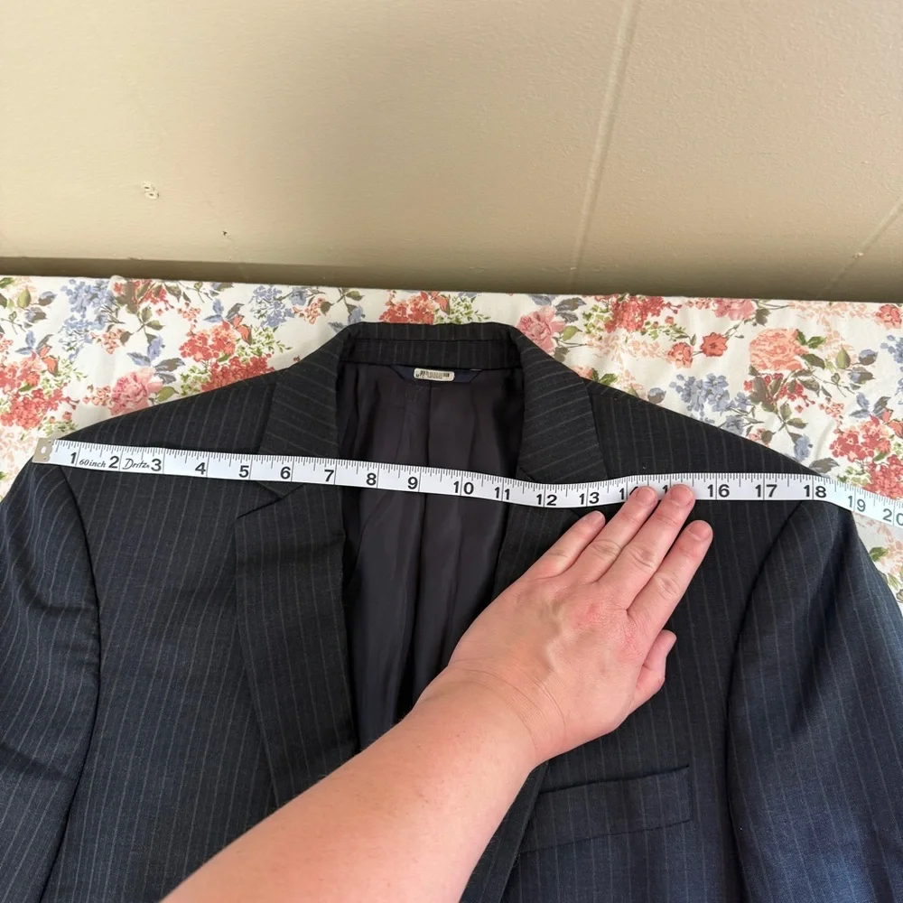 Ralph Ralph Lauren Wool Pinstripe Blazer Mens 40L Career Office Suit Jacket Gray